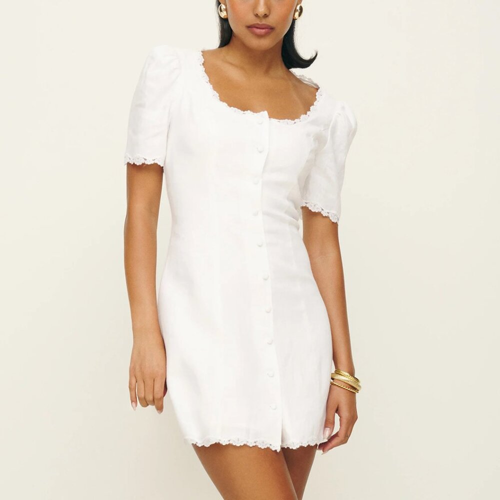 Reformation Anabella Linen Mini Dress M White